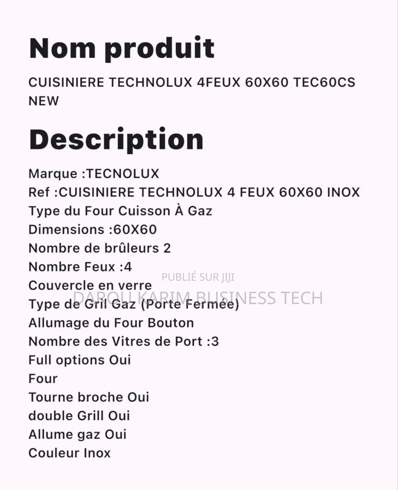 Cuisiner Technolux 4 Feux 60x60