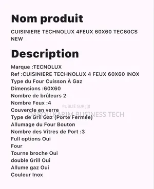 Cuisiner Technolux 4 Feux 60x60