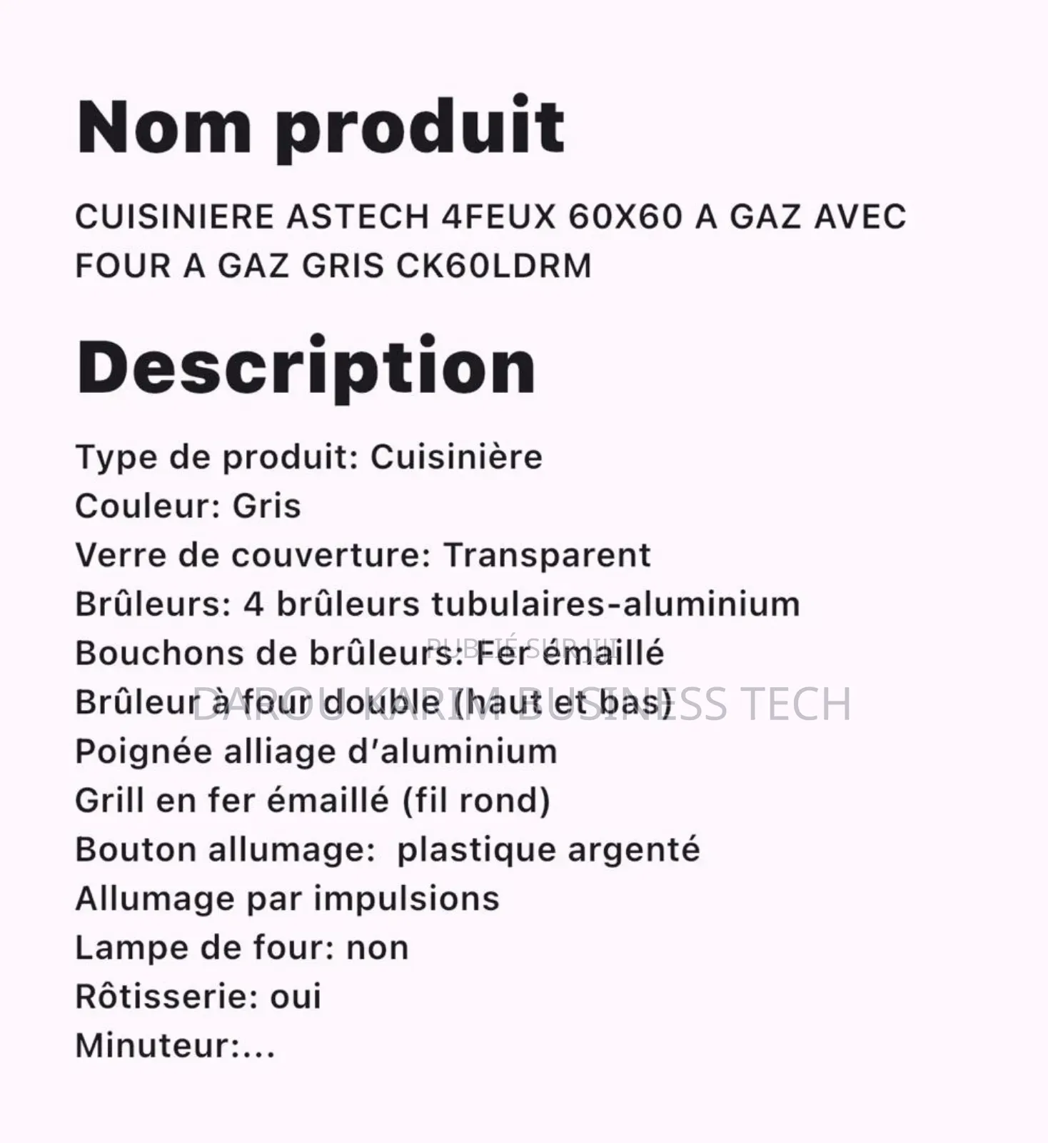 Cuisiner Astech 4 Feux 60x60