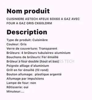 Cuisiner Astech 4 Feux 60x60