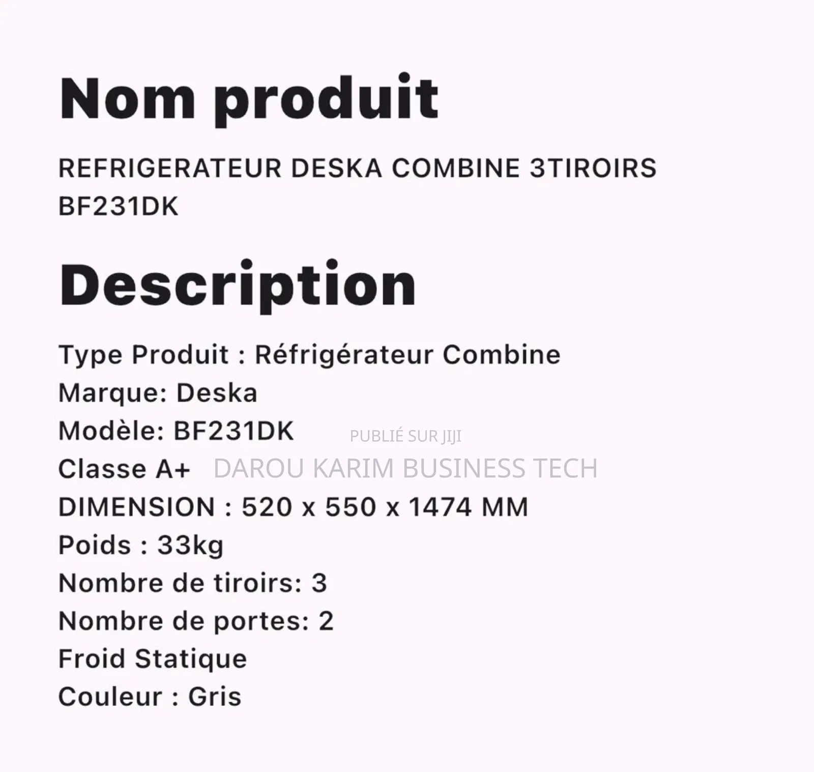 Réfrigérateur Deska Combiné 3 Tiroire