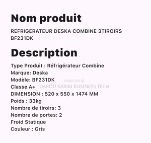 Réfrigérateur Deska Combiné 3 Tiroire
