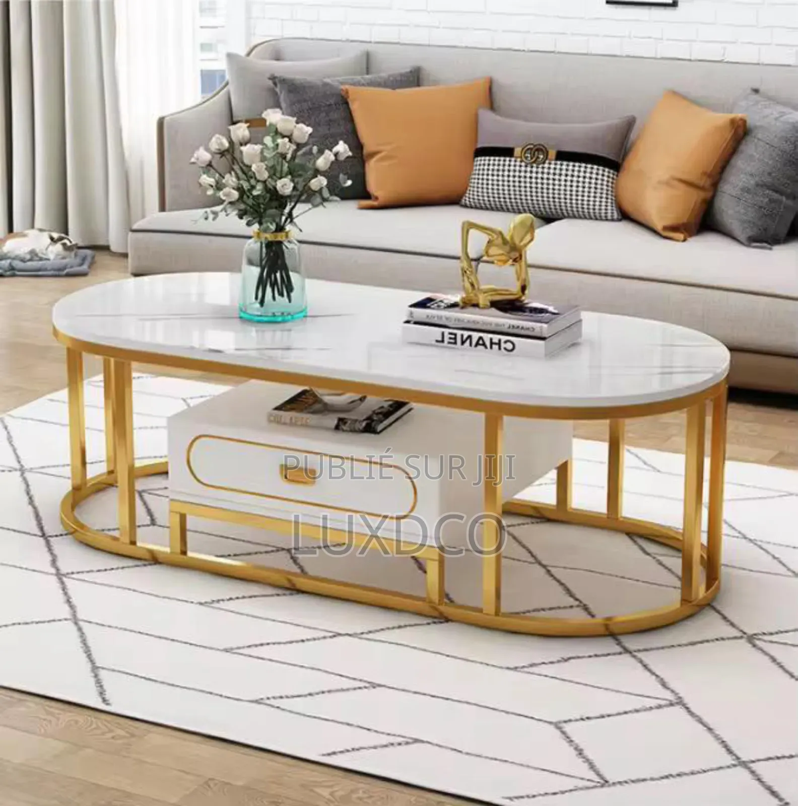 Table Basse Ovale Avec Tiroirs Pour Salon, Chambre Et Salle.