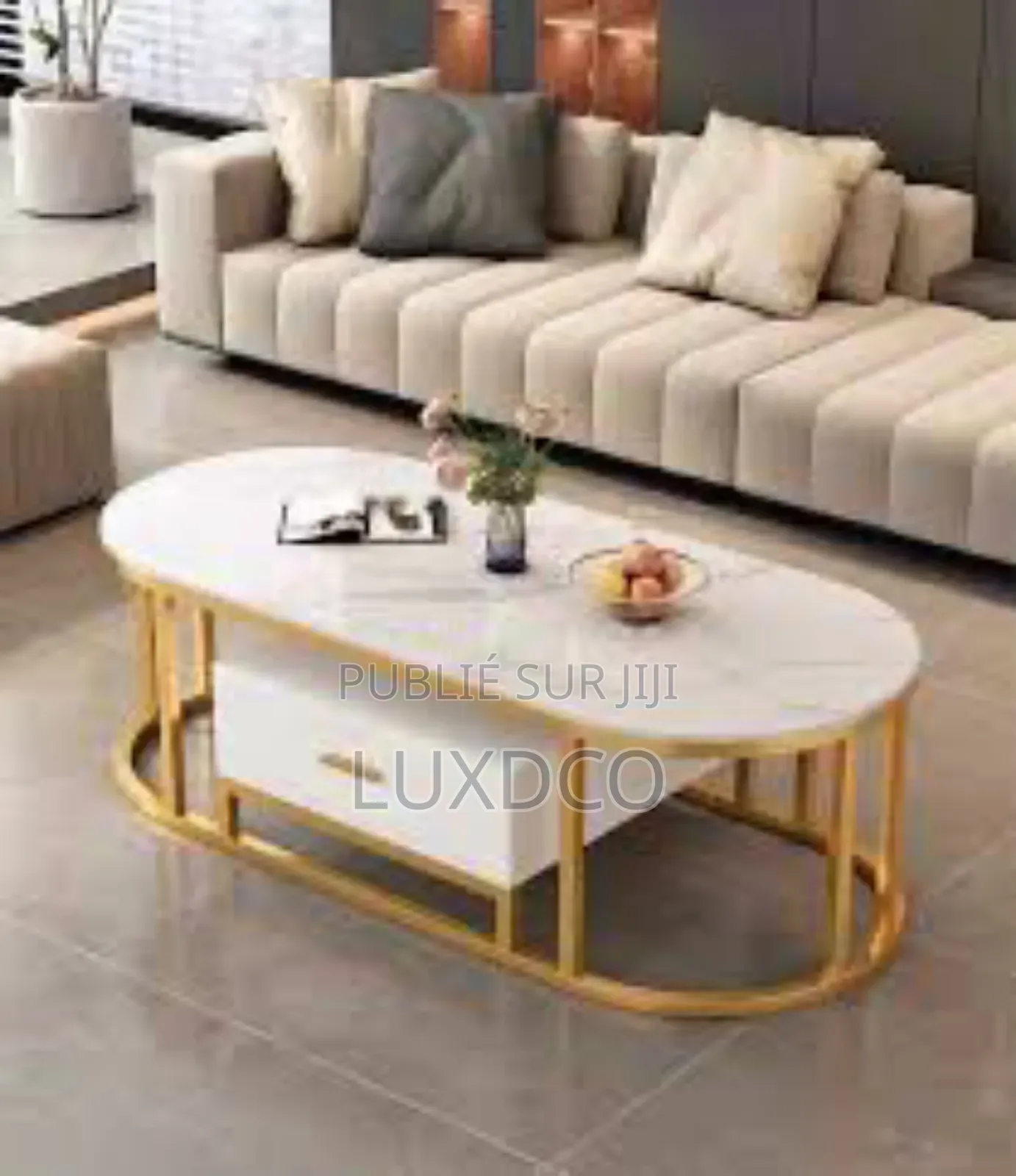 Table Basse Ovale Avec Tiroirs Pour Salon, Chambre Et Salle.