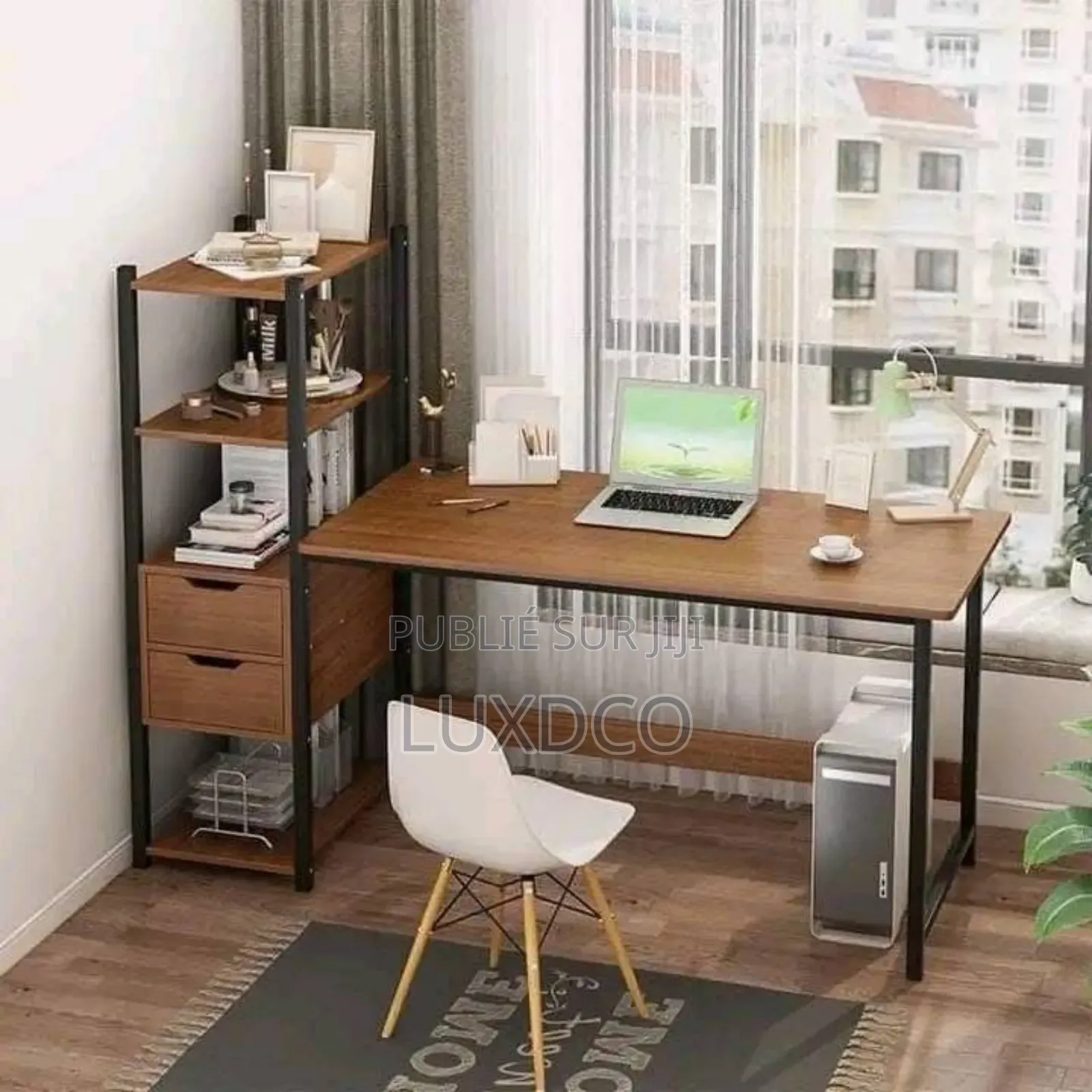 Table Bureau d'Ordinateur en Bois Contour en Fer.