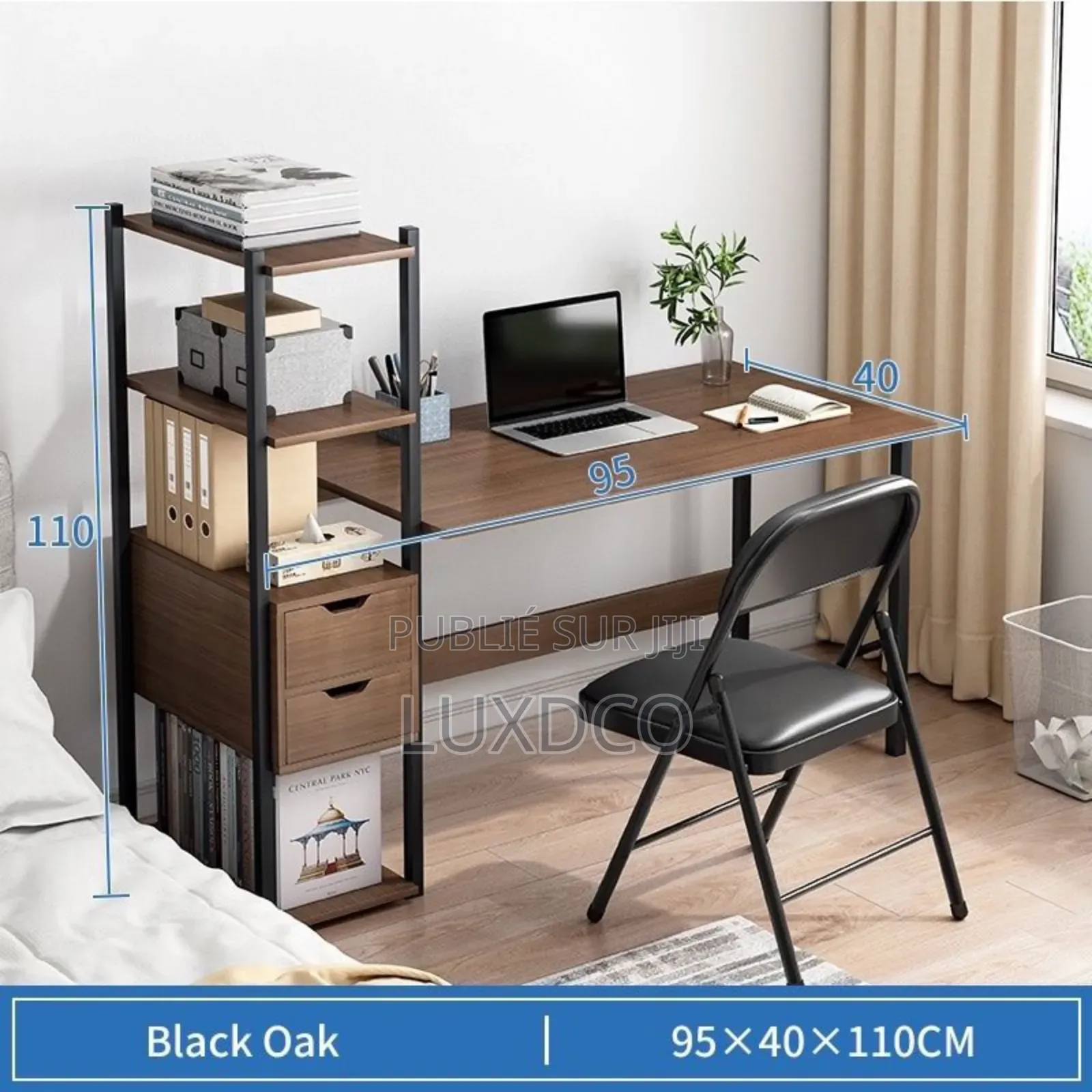 Table Bureau d'Ordinateur en Bois Contour en Fer.