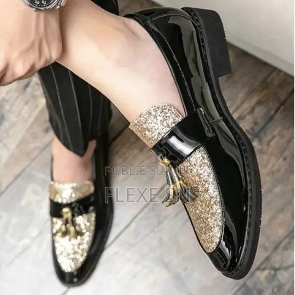 Chaussures Hommes Glands Mocassins Baladeuses Doré Noir