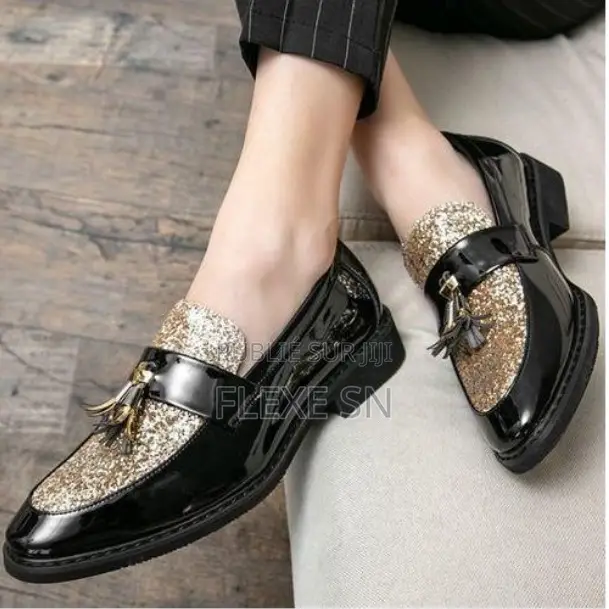 Chaussures Hommes Glands Mocassins Baladeuses Doré Noir