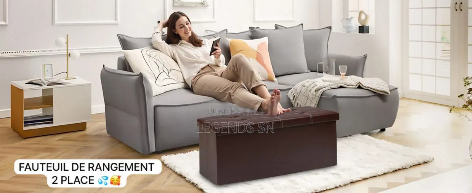 Pouf De Rangement 2 Place Multifonctions