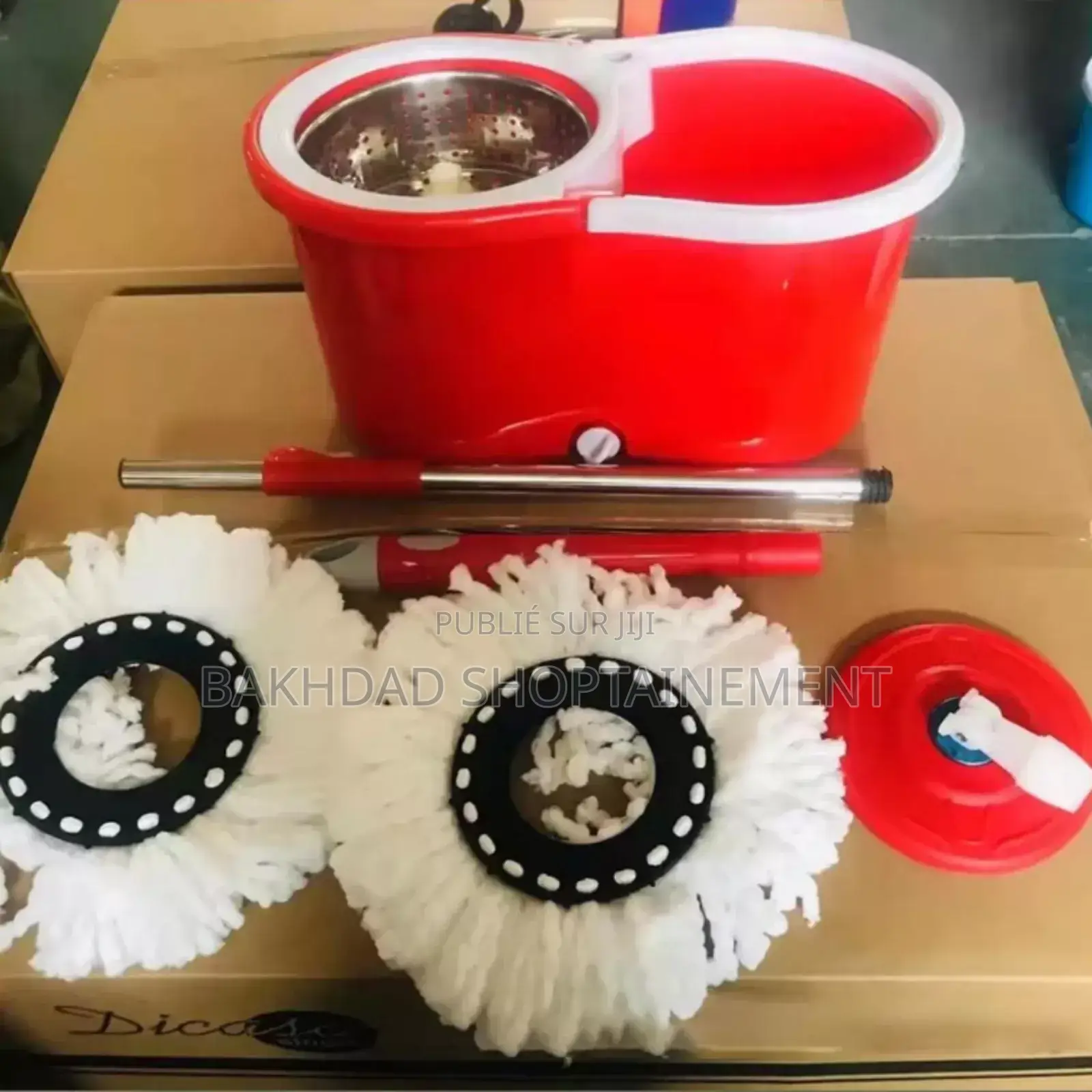  Kit Balai Serpillière Rotatif + Seau Essoreur – 9000 Fcfa 