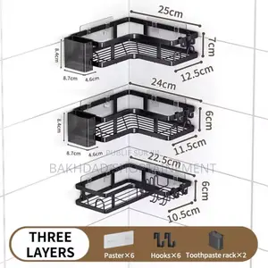  Étagère Murale De Douche – 3 Niveaux en Métal Noir