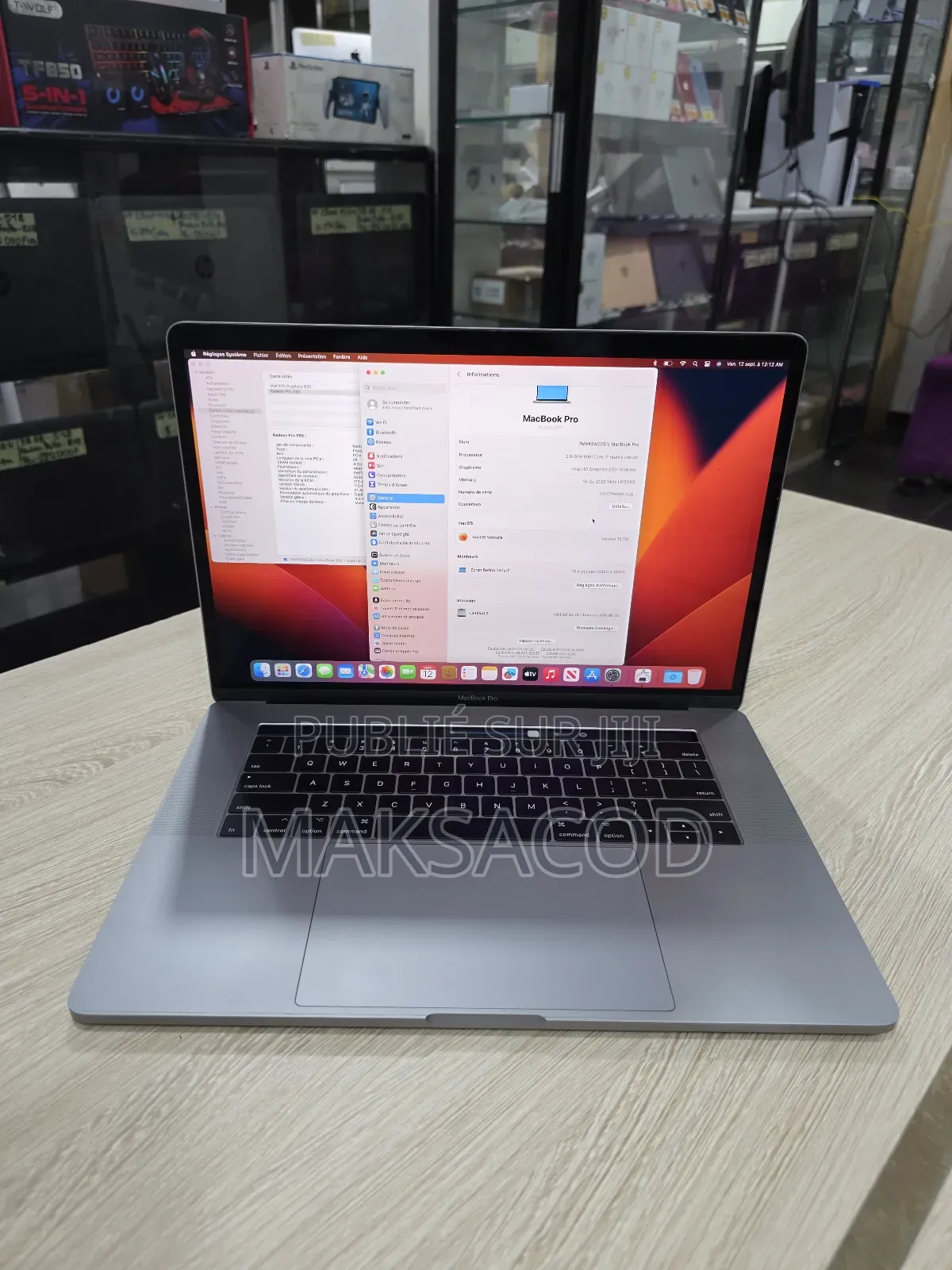 Ordinateur Portable Apple MacBook Pro 2017 16GB Intel Core I7 SSD 512GB