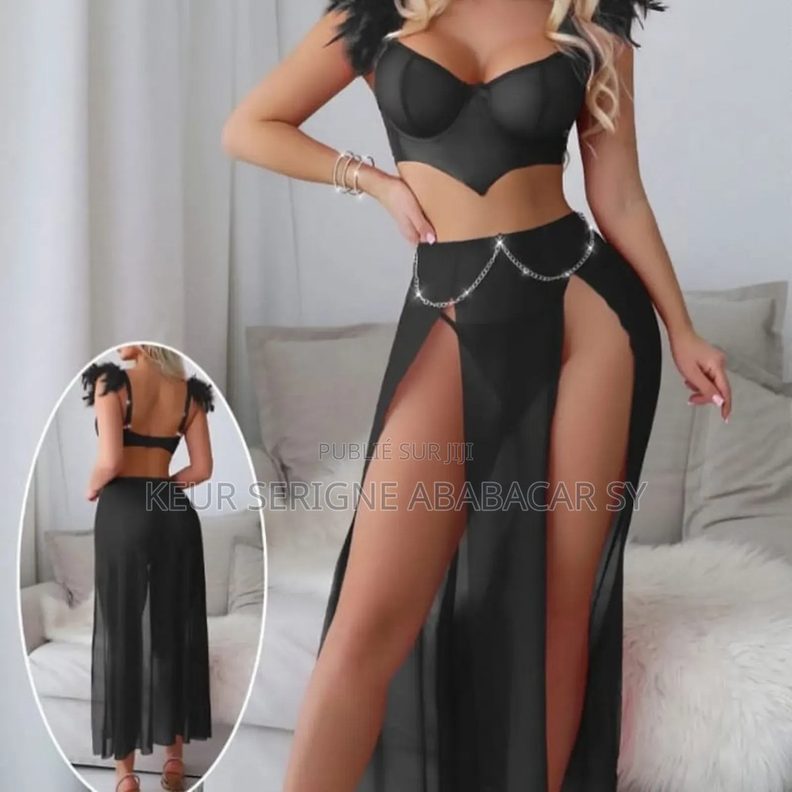 Ensemble 2pièces Sexy Avec Taille Soutien Jupe Double Fente