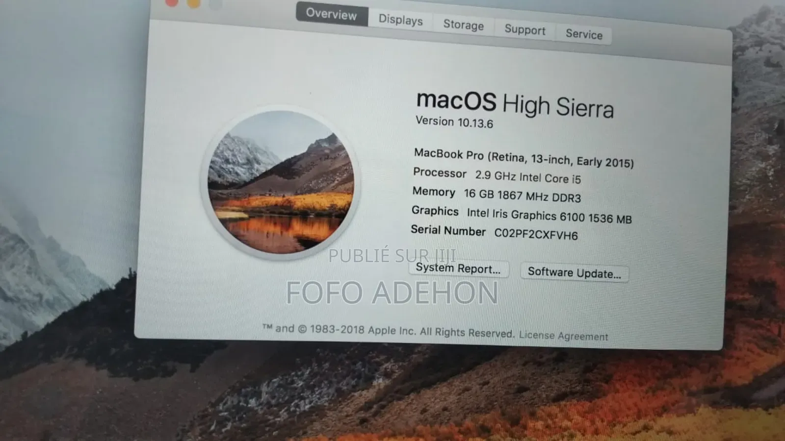 Ordinateur Portable Apple MacBook Pro 2015 16GB Intel Core I5 SSD 256GB