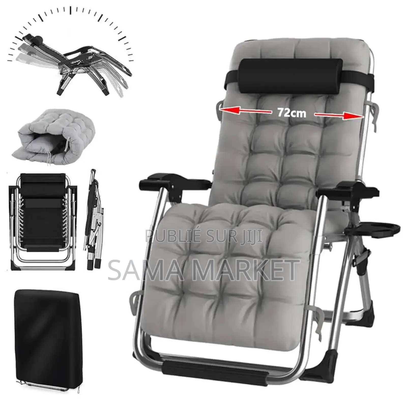 Chaise Anti-Gravité Réglable Avec Coussin, Appuie-Tête.
