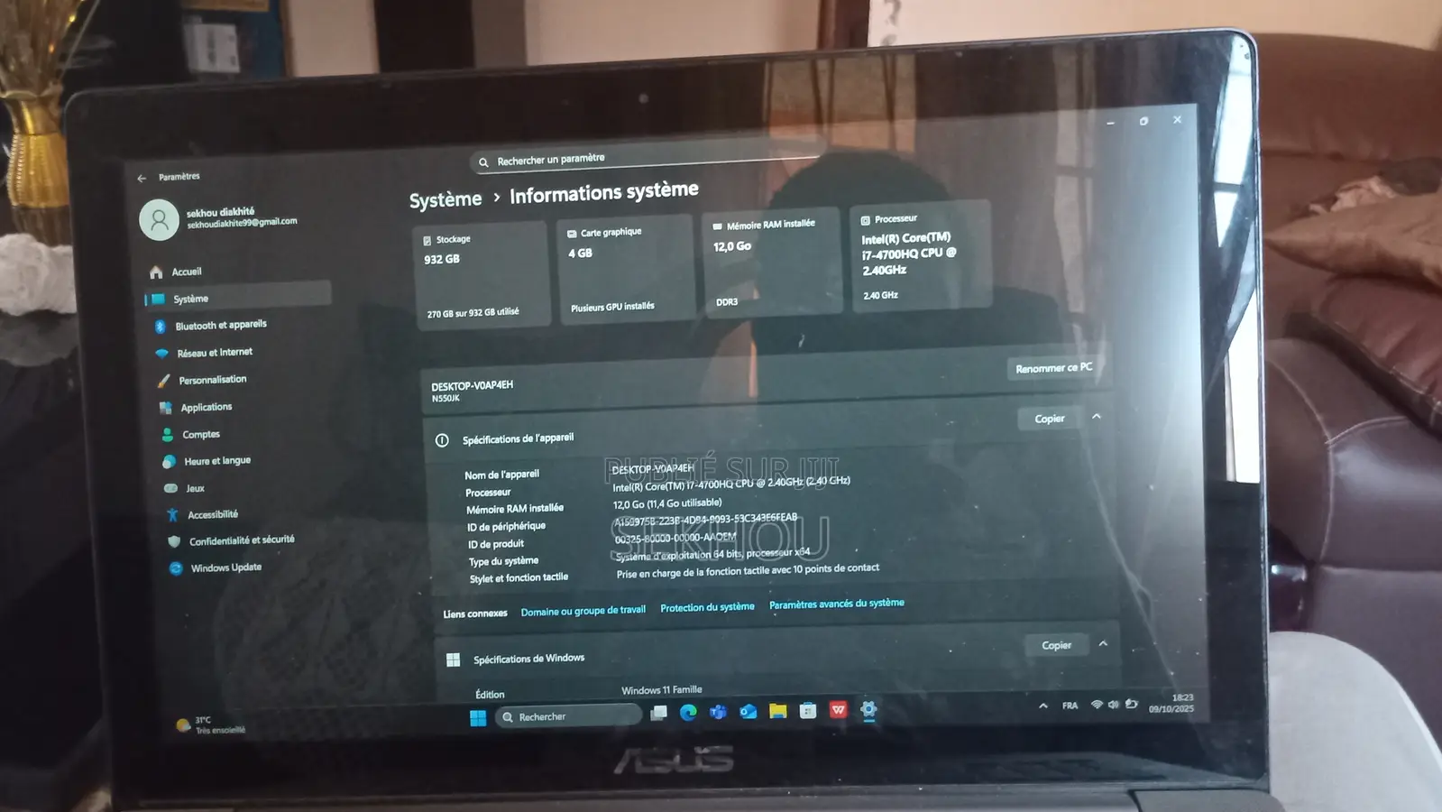Ordinateur portable Asus N550JK 12GB Intel Core i7 SSD 1T