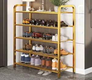 Photo - Étagère À Chaussures Dorée À 5 Niveaux.