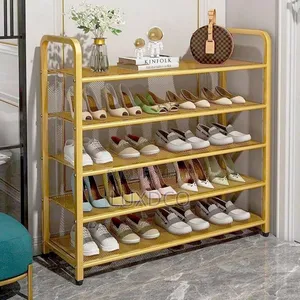 Étagère À Chaussures Dorée À 5 Niveaux.