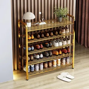 Étagère À Chaussures Dorée À 5 Niveaux.