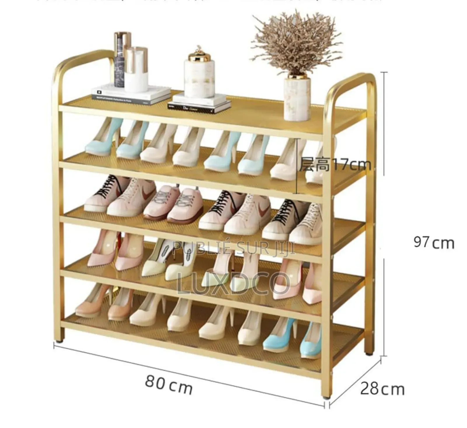 Étagère À Chaussures Dorée À 5 Niveaux.