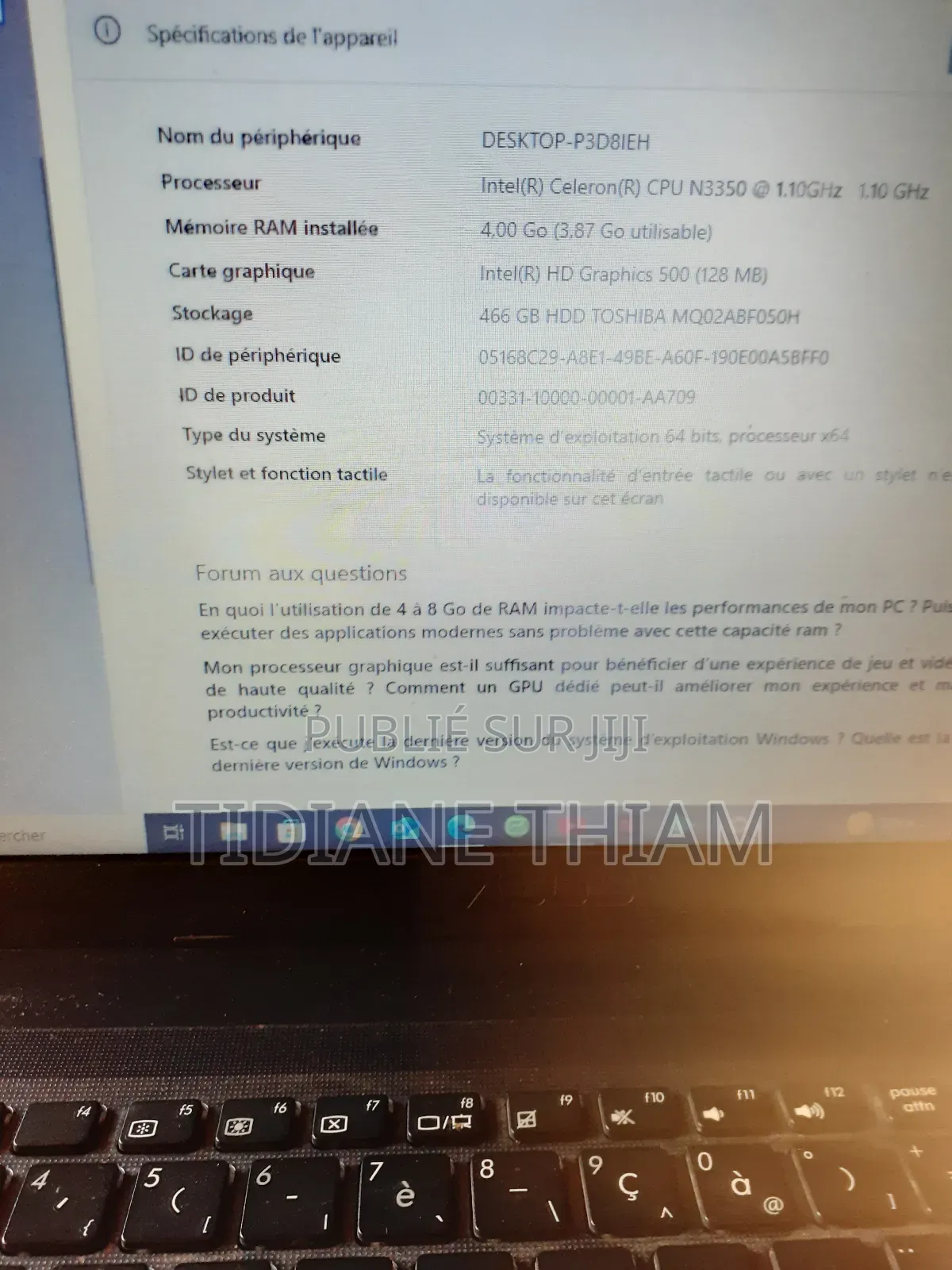 Ordinateur Portable Asus 1015E 4GB Intel Pentium HDD 512GB