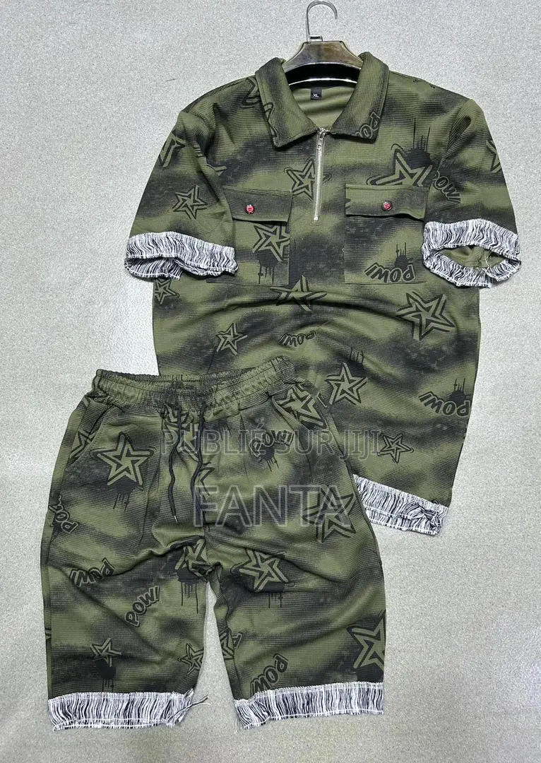 Mode Homme/Femme 2 Pièces Franges - T-Shirt Col Zippé | Motifs Tendanc