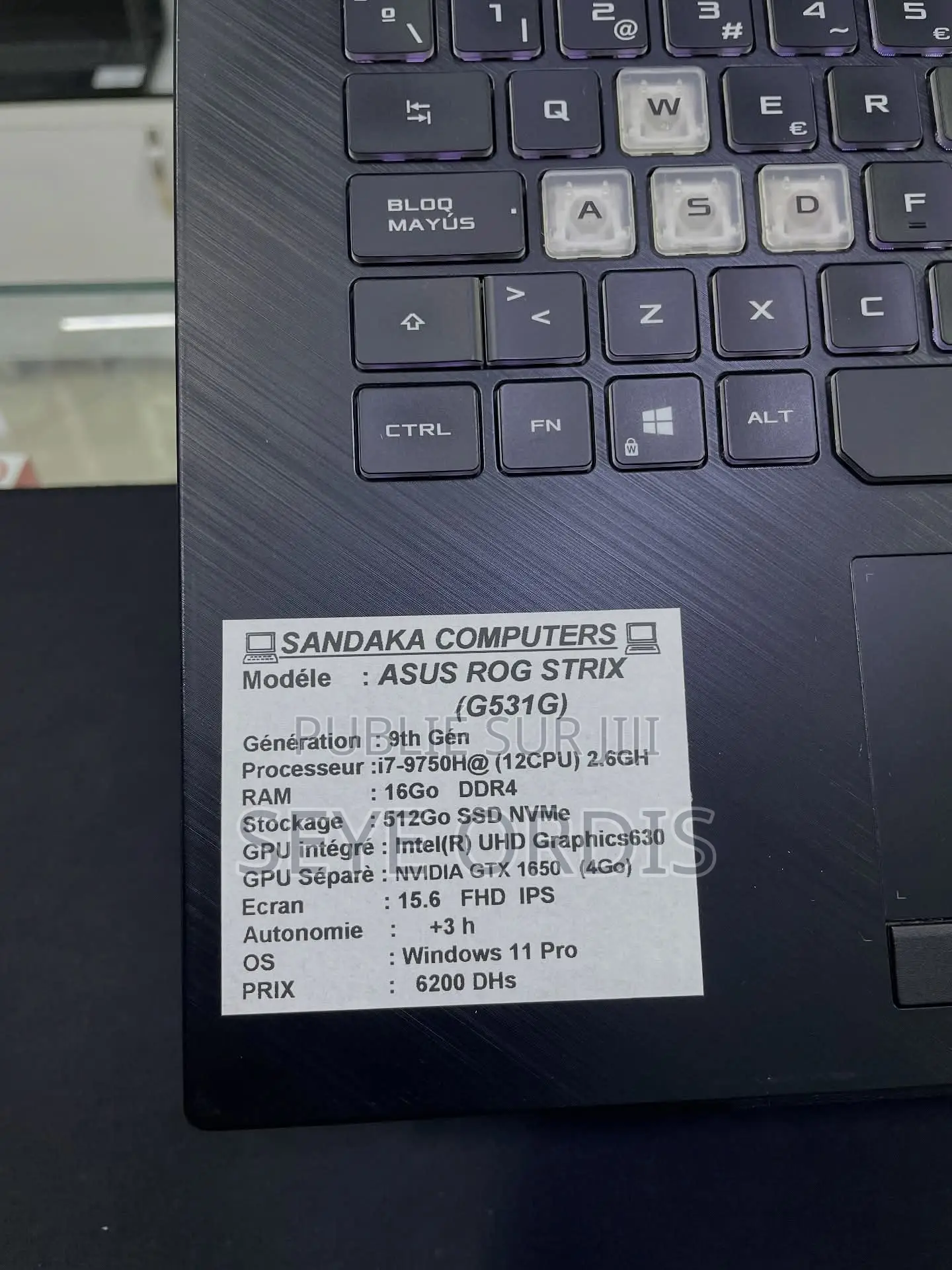 Ordinateur Portable Asus ROG Strix G15 16GB Intel Core I7 SSD 512GB