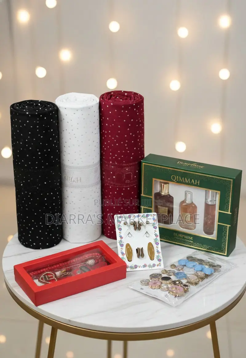 Coffret Hijab Luxe:Voiles Motif Floral, Coffret Parfumé Accessoires