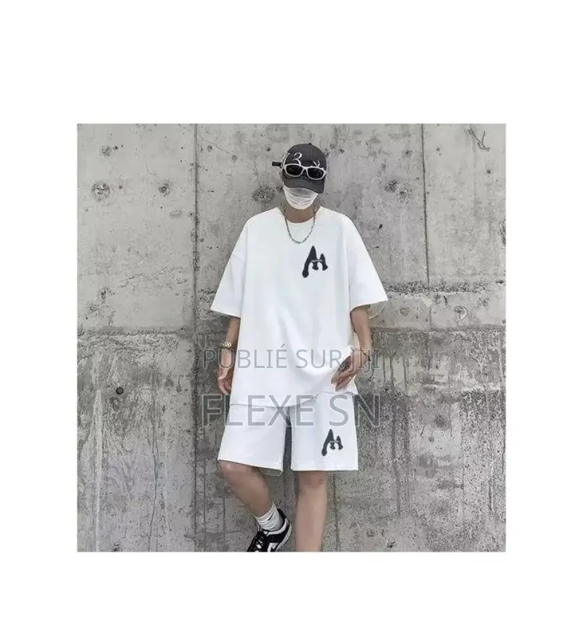 T-Shirt Décontracté Pour Homme + Shorts - Blanc