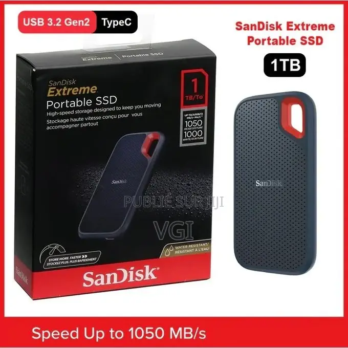 Disque SSD Externe Usb 3.2 Sandisk Portable - 1to (Gris)