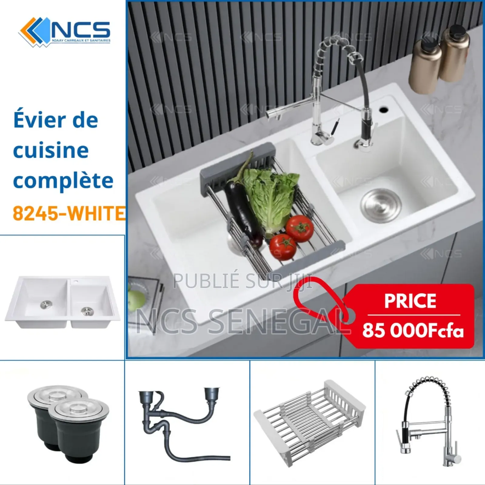 Évier Cuisine Complète 2 Cuve Blanc