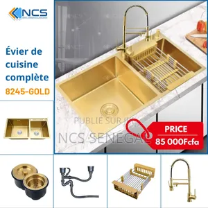 Évier 2 Bac Accessoires Complète Doré