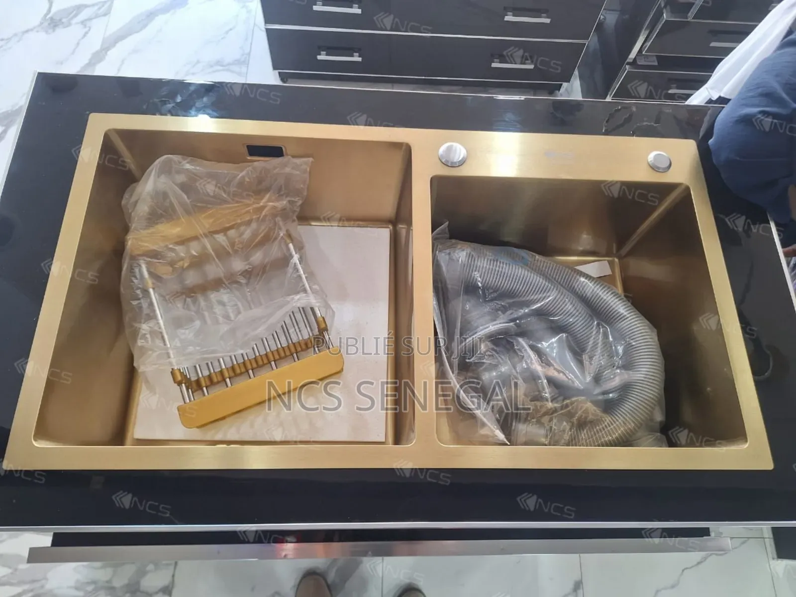 Évier 2 Bac Accessoires Complète Doré