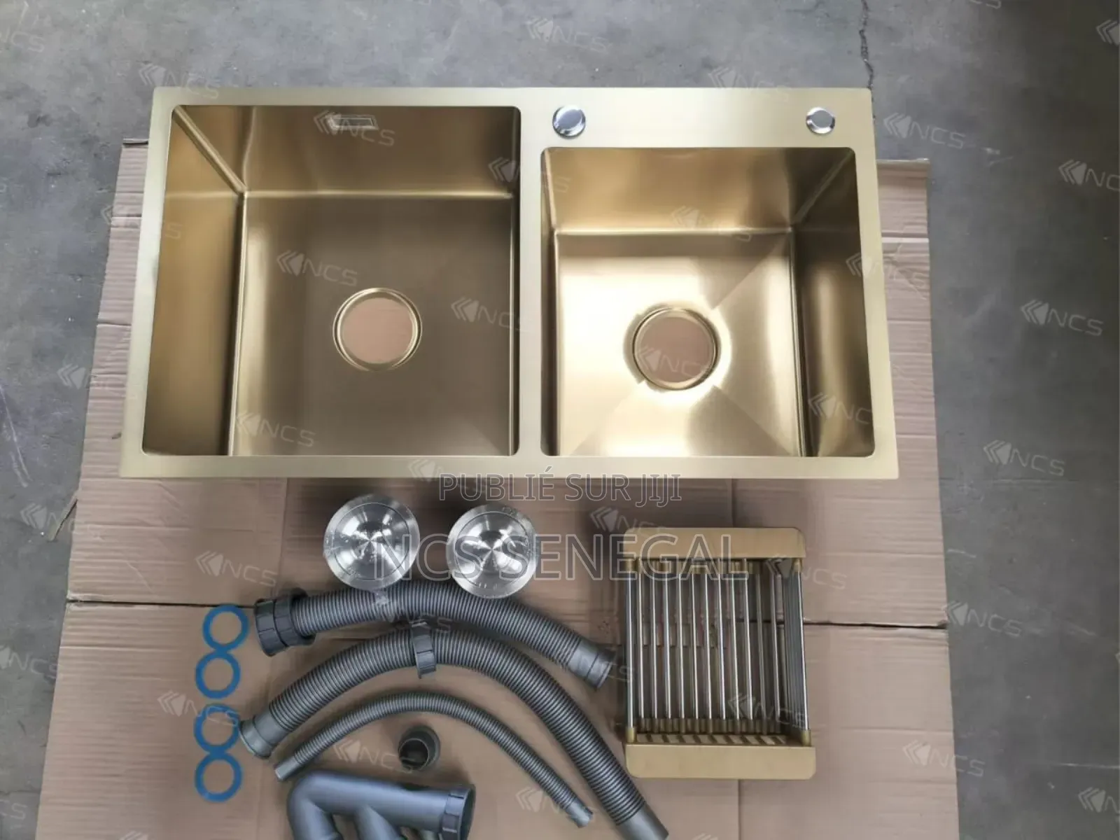 Évier 2 Bac Accessoires Complète Doré
