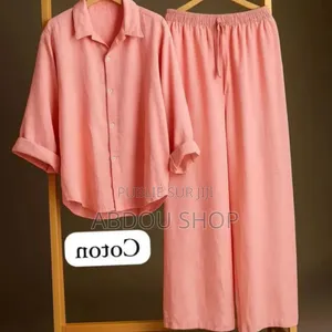 Ensemble Pantalon Large Et Chemise Longue Manches Disponible