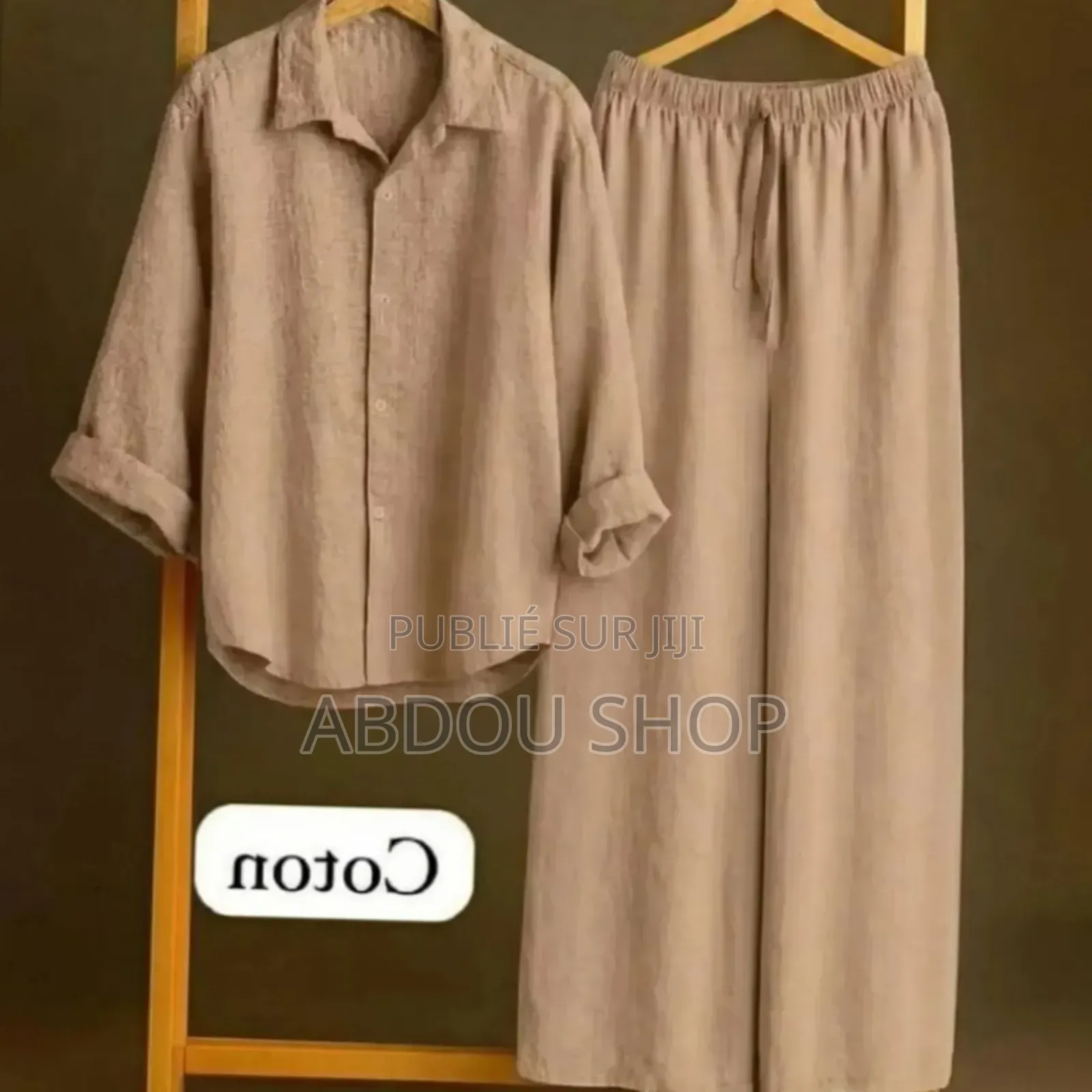 Ensemble Pantalon Large Et Chemise Longue Manches Disponible
