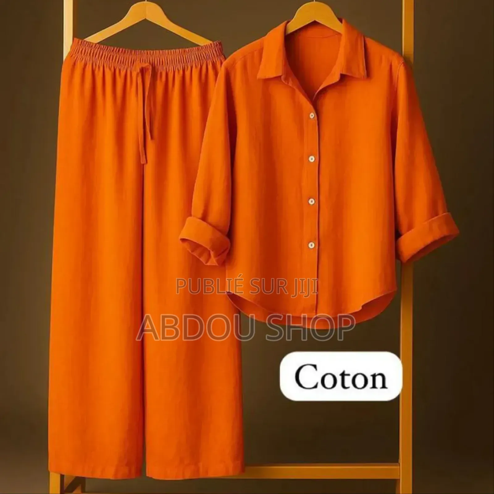 Ensemble Pantalon Large Et Chemise Longue Manches Disponible