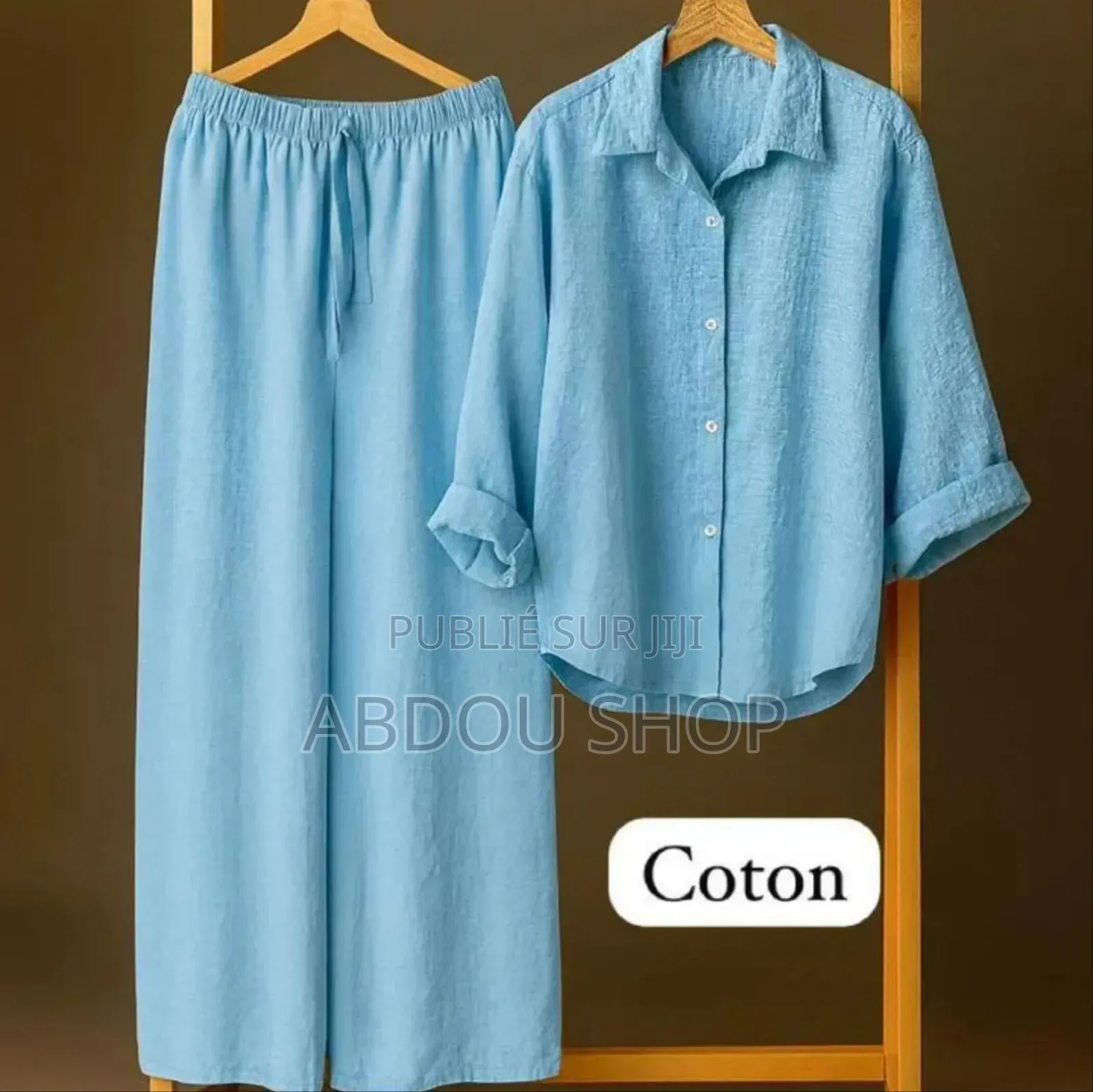 Ensemble Pantalon Large Et Chemise Longue Manches Disponible