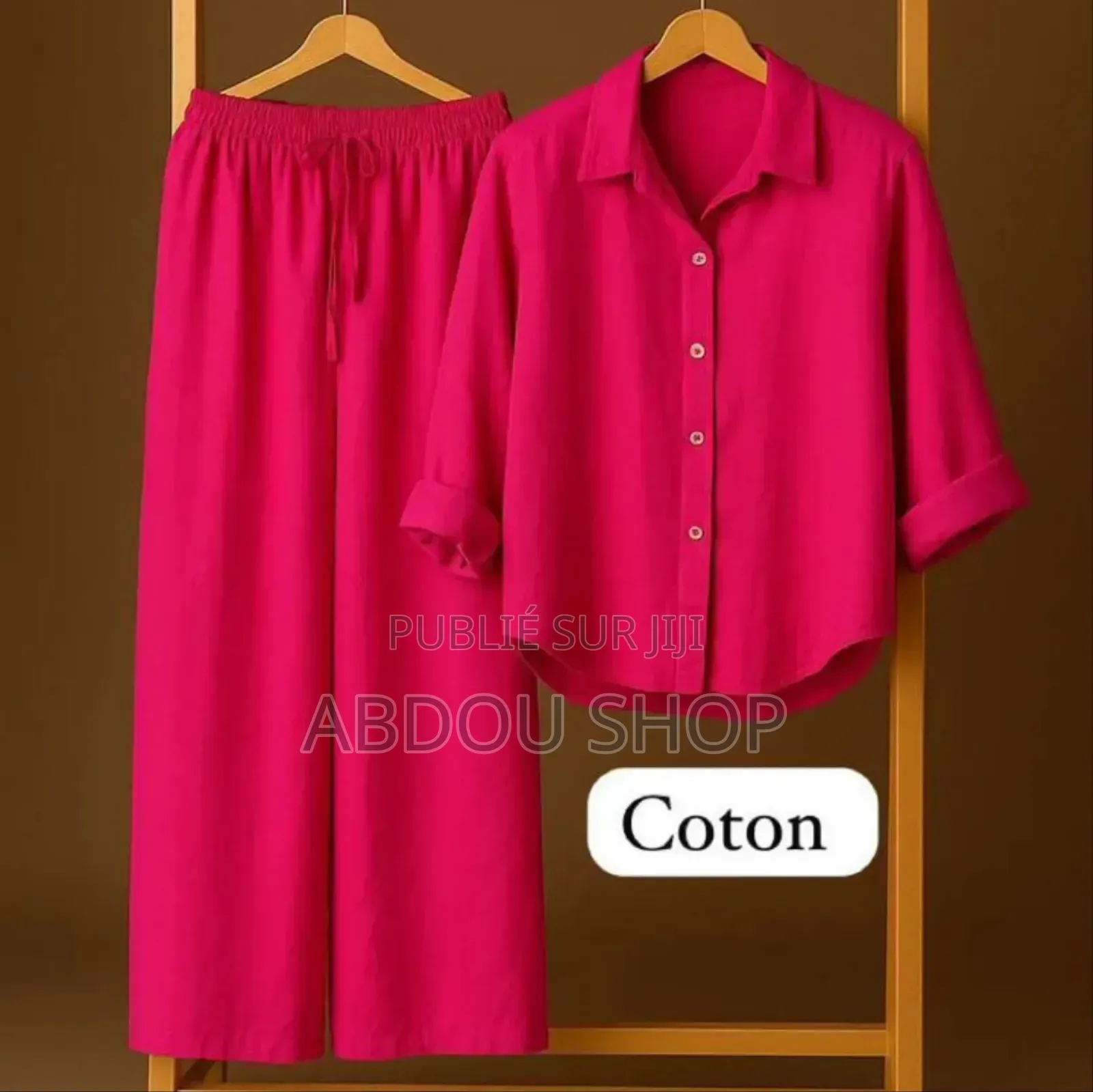 Ensemble Pantalon Large Et Chemise Longue Manches Disponible