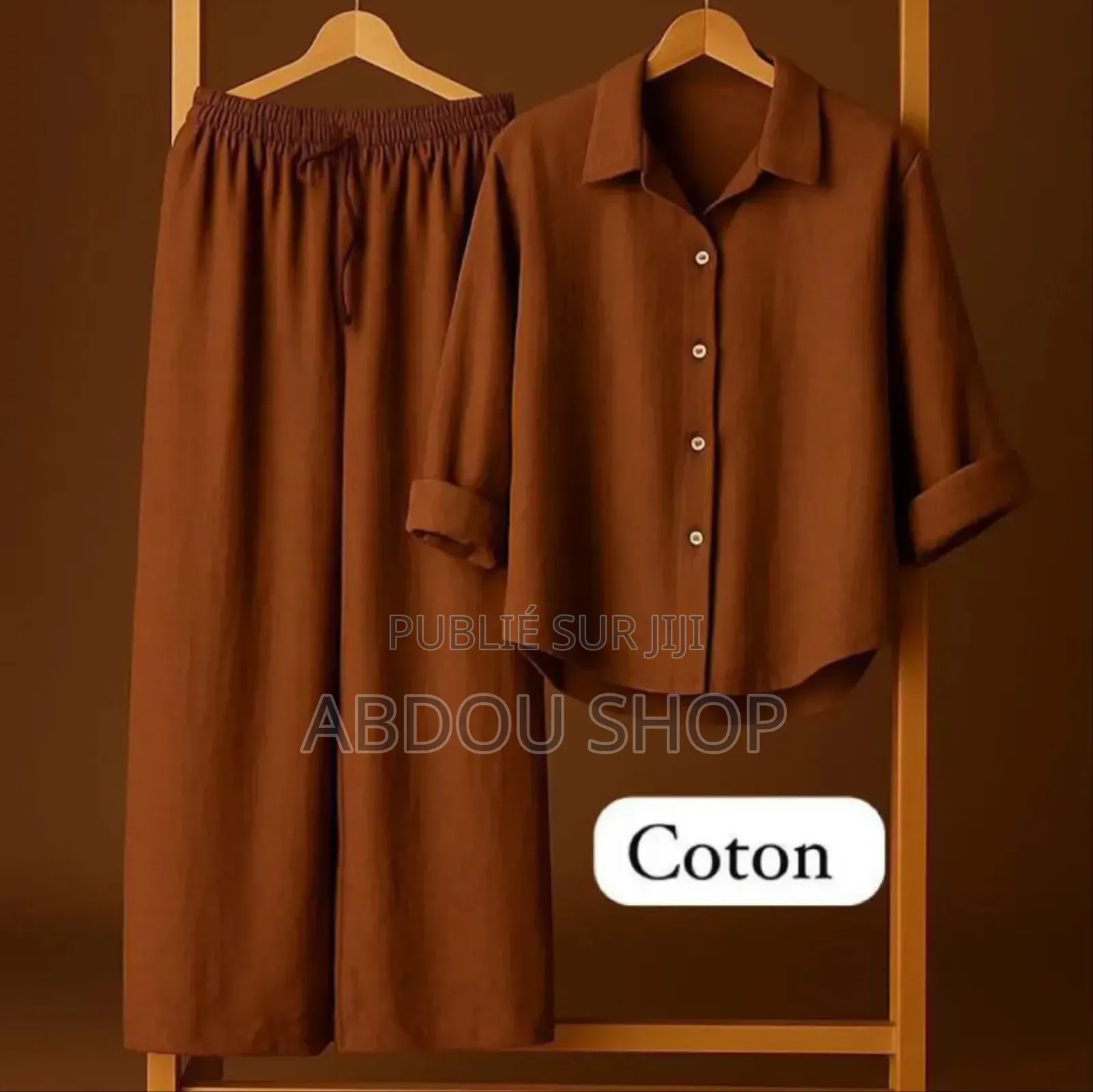 Ensemble Pantalon Large Et Chemise Longue Manches Disponible