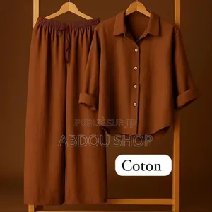 Photo - Ensemble Pantalon Large Et Chemise Longue Manches Disponible