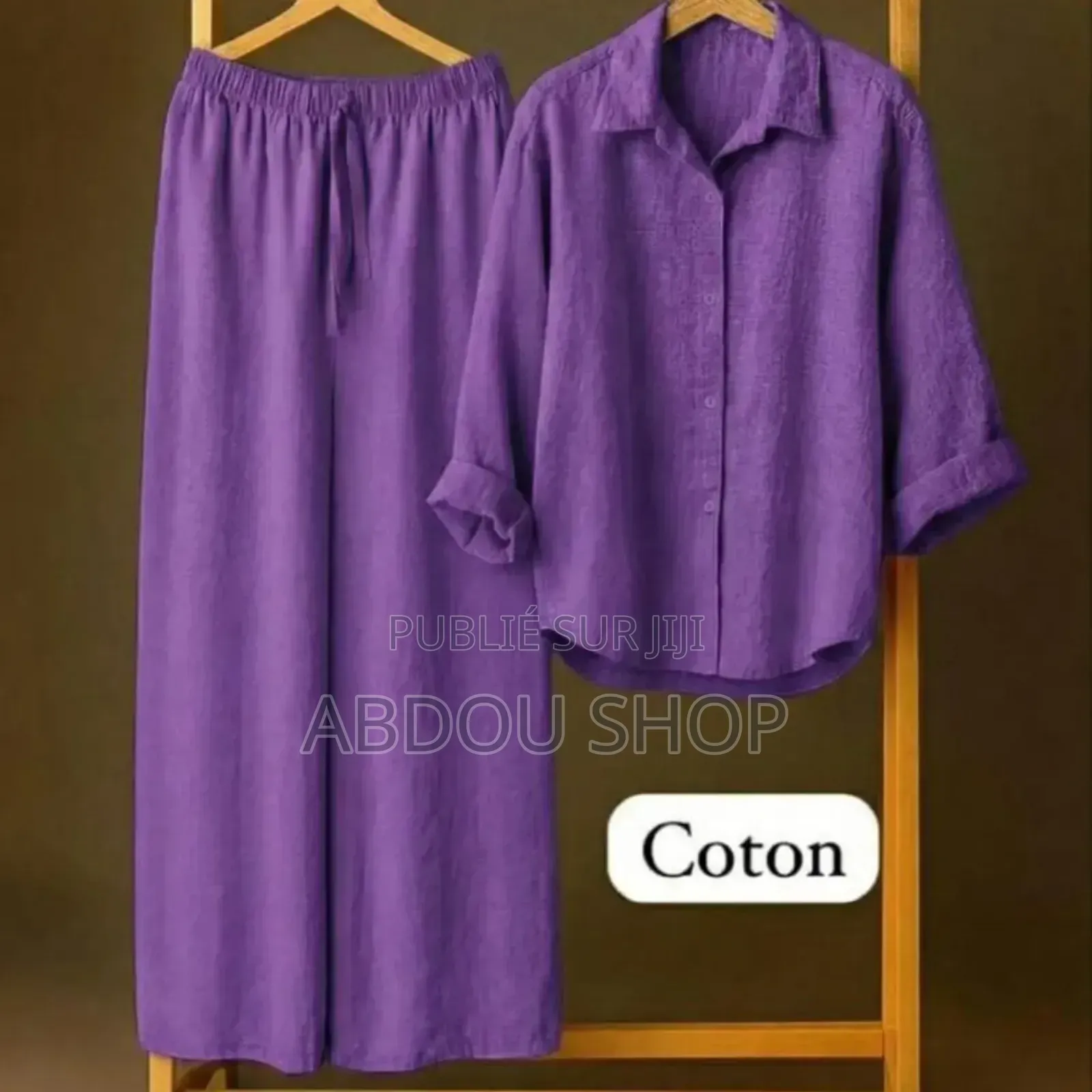 Ensemble Pantalon Large Et Chemise Longue Manches Disponible