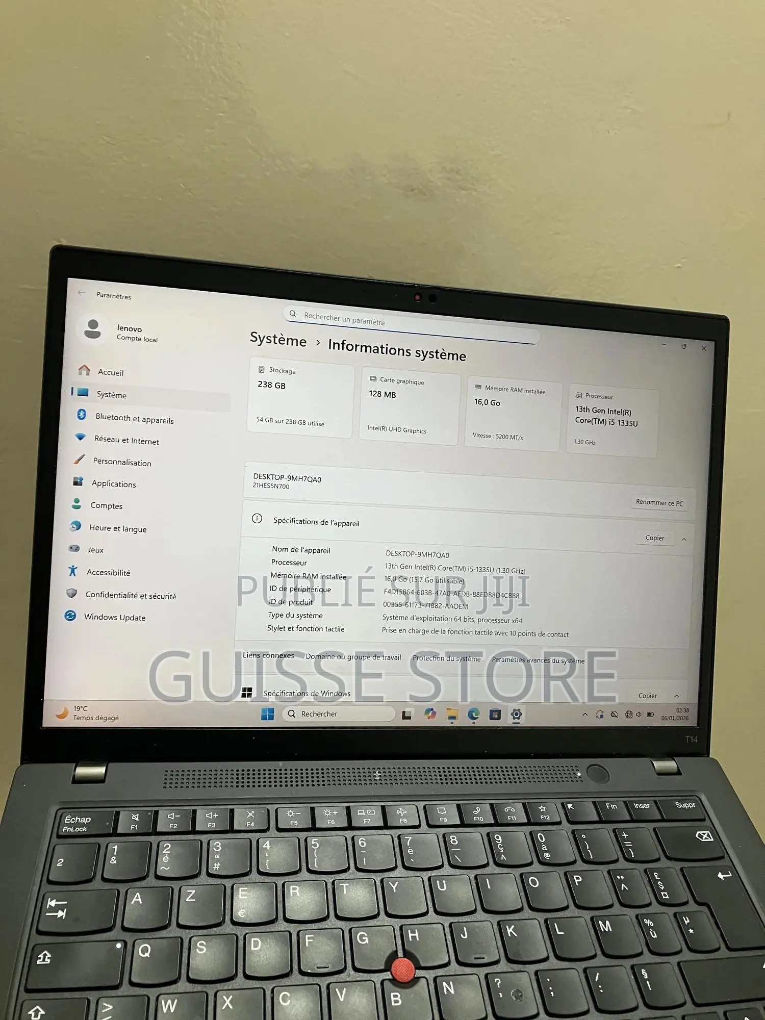 Ordinateur Portable Lenovo ThinkPad T14 16GB Intel Core I5 SSD 256GB