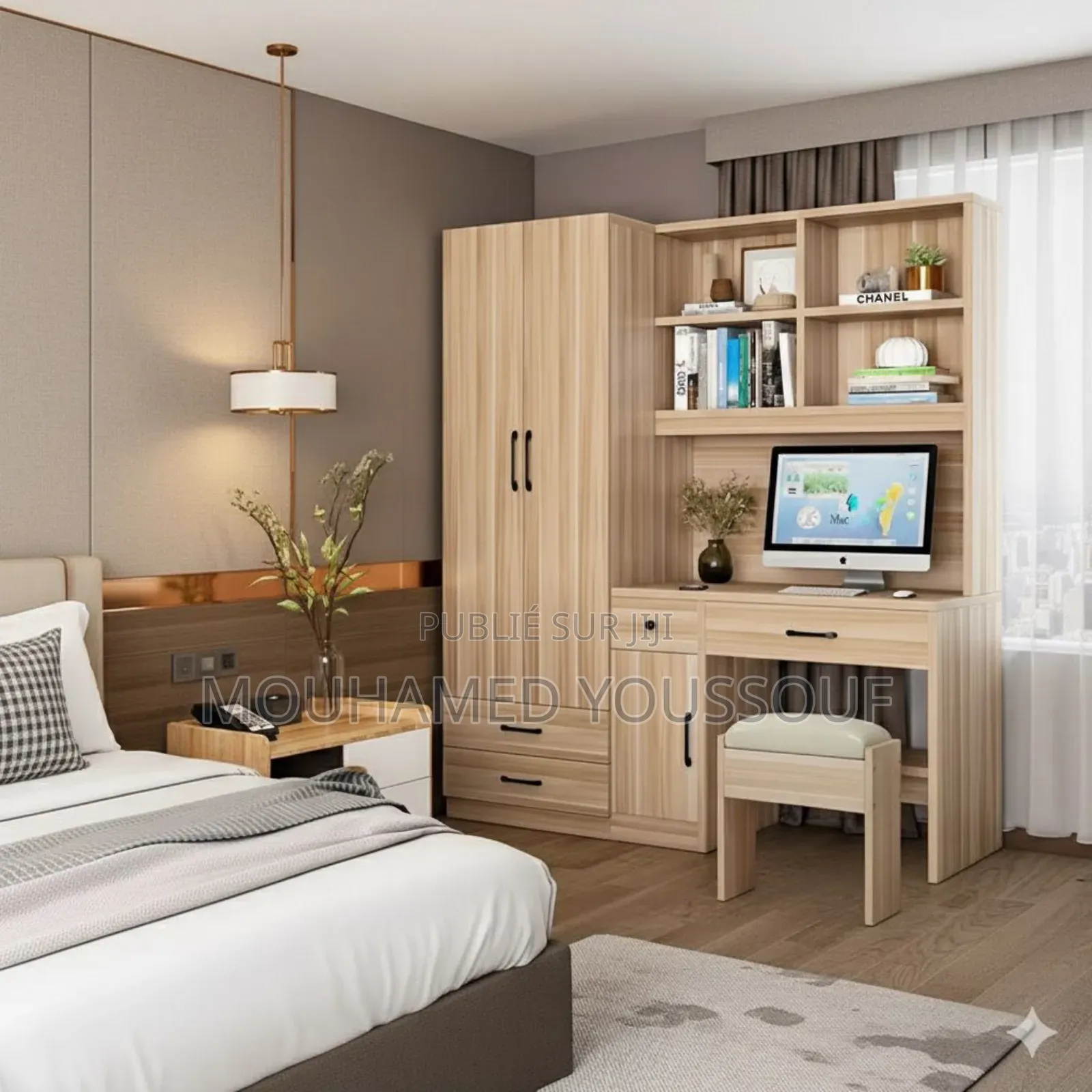 Ensemble Armoire 2 Battants Avec Bibliothèque, Table d'Ordinateur