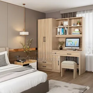 Ensemble Armoire 2 Battants Avec Bibliothèque, Table d'Ordinateur