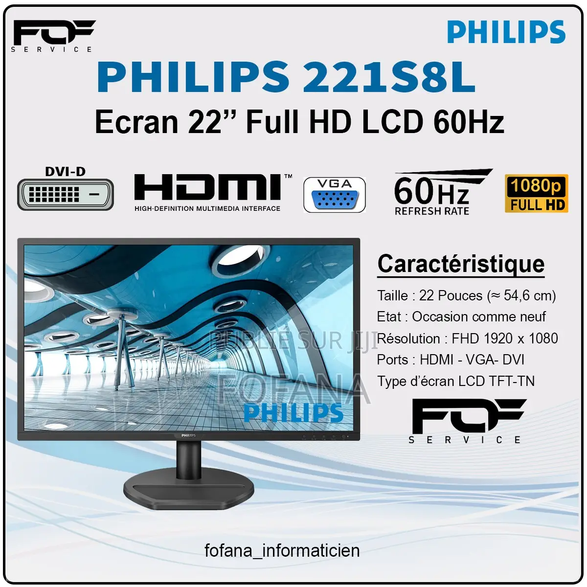 Écran -Moniteur Philips 22'' Full Hd-Hdmi-Vga