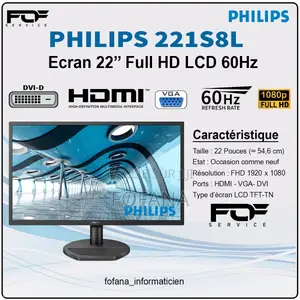 Écran -Moniteur Philips 22'' Full Hd-Hdmi-Vga