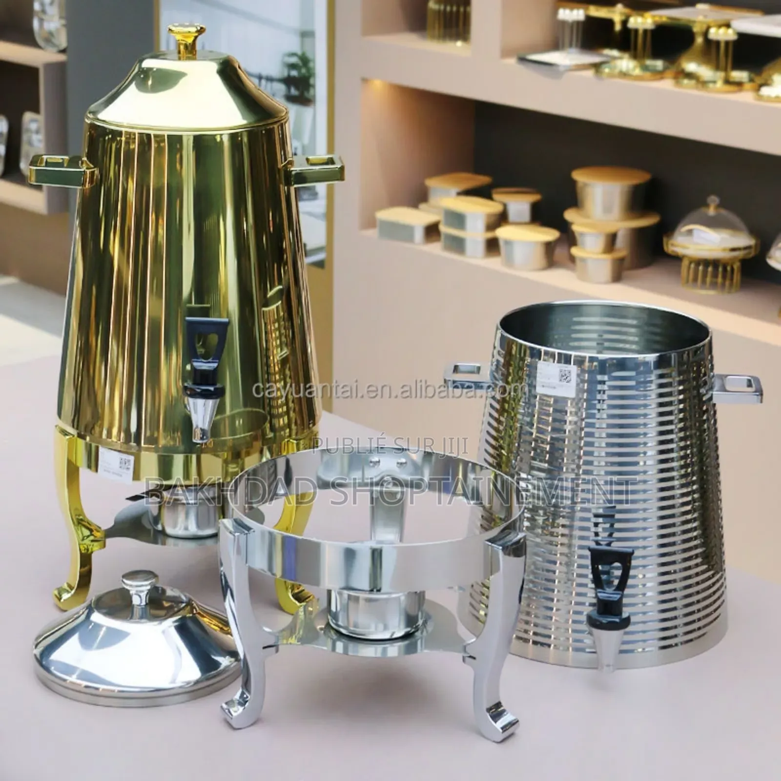 Distributeur Inox Premium — Pieds Dorés, Service Pro