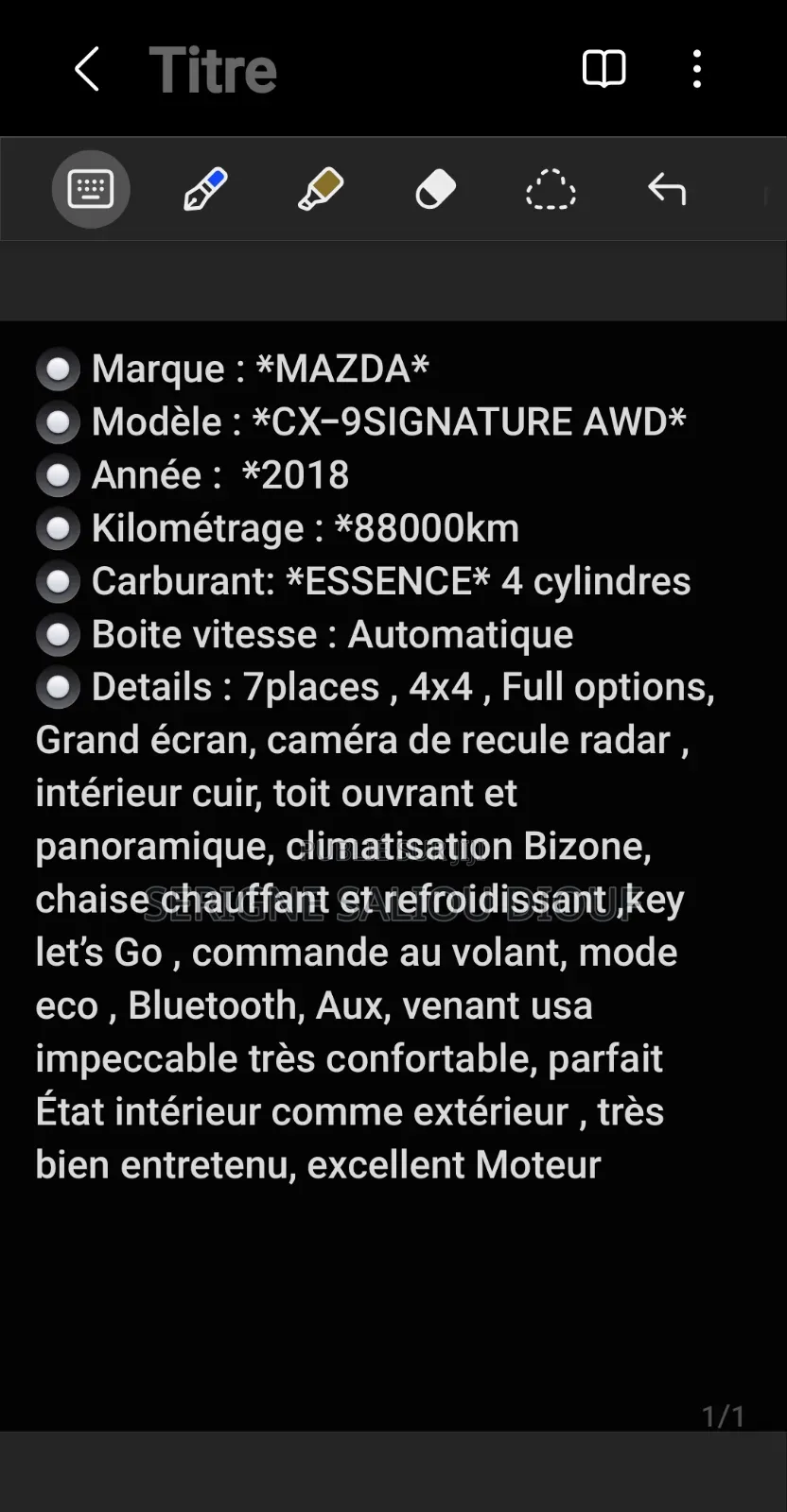 Mazda CX-9 Signature AWD 2018 Noir