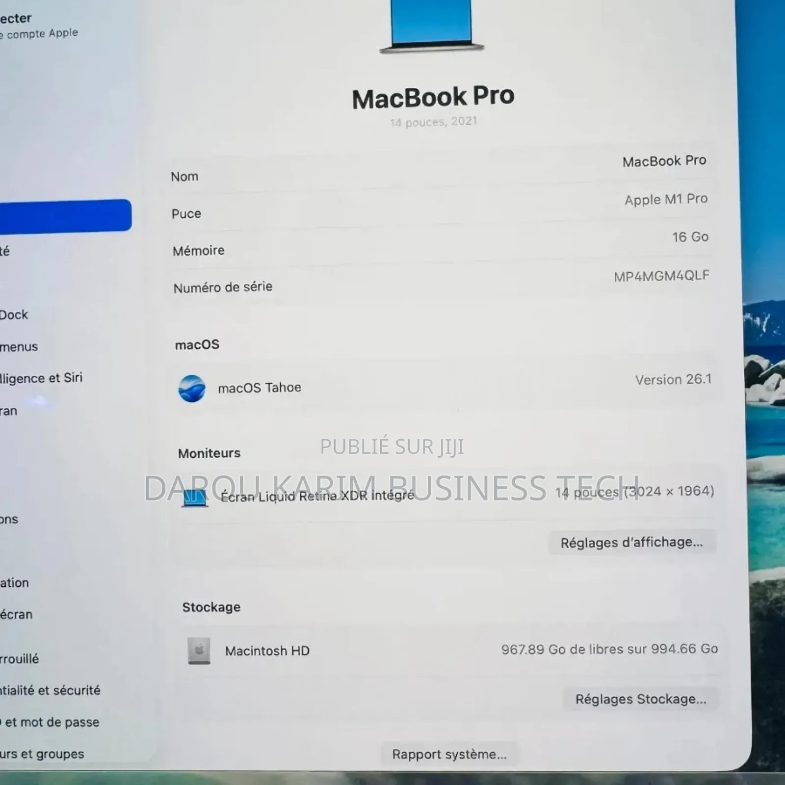 Nouveau Apple MacBook Pro 2021 M1 16GB Apple M1 SSD 1T